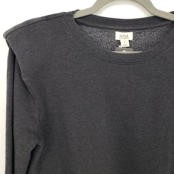 3/$25 a.n.a. Padded Shoulder Sweatshirt Top S Long Sleeve Charcoal Gray - Picture 7 of 11